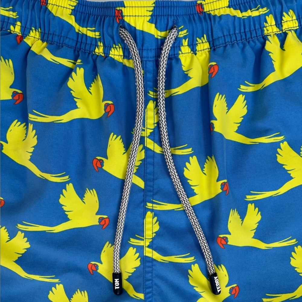 TOM & TEDDY Parrot Swim Trunks Board Shorts 7” Blue Yellow Size Large EUC - Picture 3 of 14